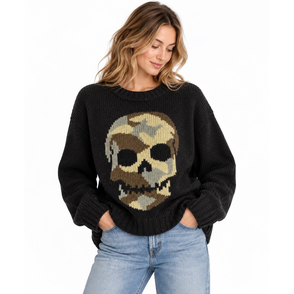 Wooden Ships Paola Buendia Black Camo Skull Mohair Blend Oversized Sweater S/M